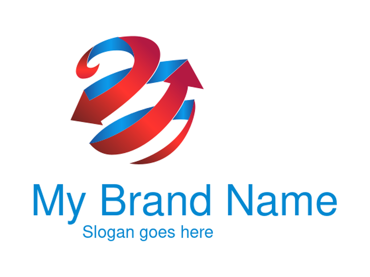Vibrant Red and Blue Swirl Arrow Globe Logo Design for Dynamic Tech and Logistics Brands